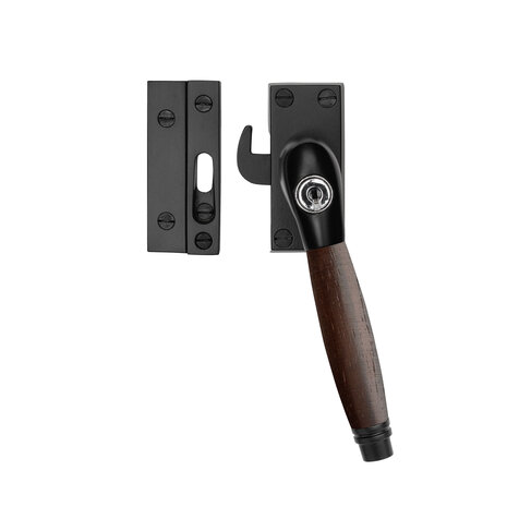 De Oude Deurklink Raamsluiting palissander mat zwart met slot retro rechts De Oude Deurklink Raamsluiting palissander mat zwart met slot retro rechts