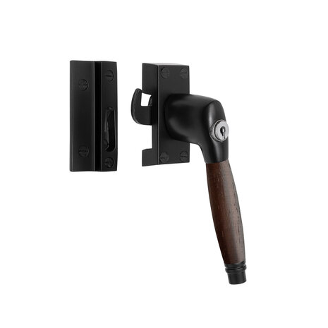 De Oude Deurklink Raamsluiting palissander mat zwart met slot retro rechts De Oude Deurklink Raamsluiting palissander mat zwart met slot retro rechts