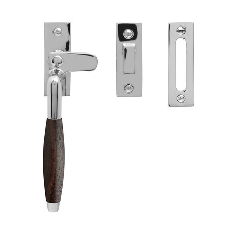 De Oude Deurklink Raamsluiting retro palissander nikkel links