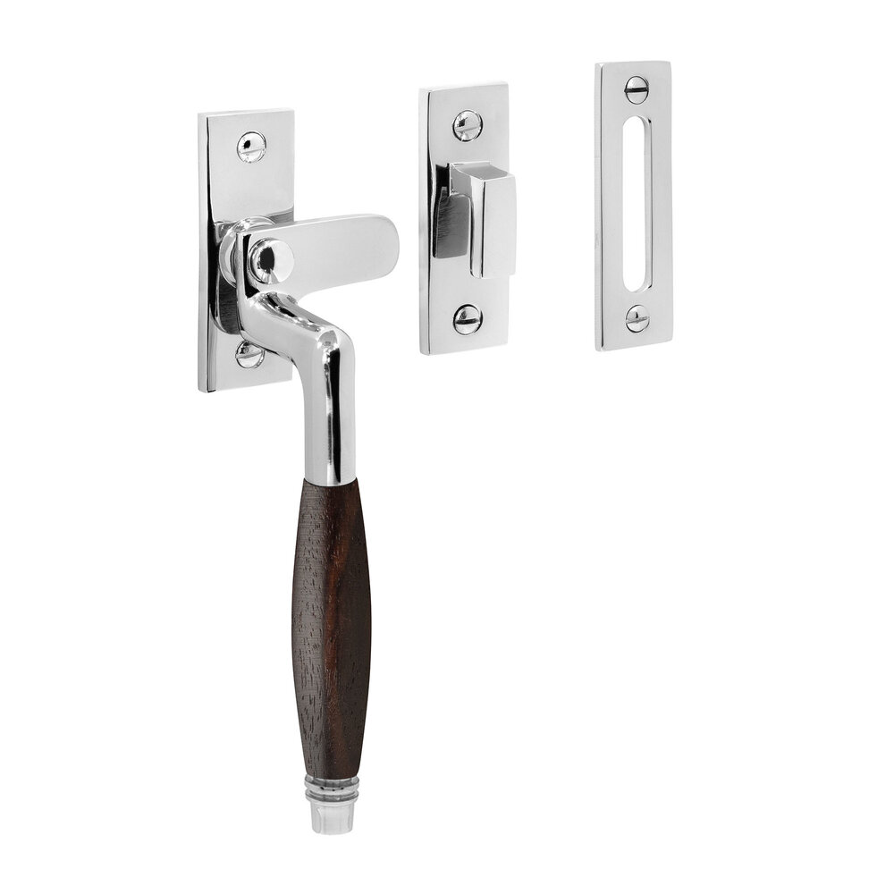 De Oude Deurklink Raamsluiting retro palissander nikkel links