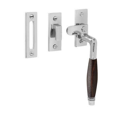 De Oude Deurklink Raamsluiting retro palissander nikkel rechts De Oude Deurklink Raamsluiting retro palissander nikkel rechts