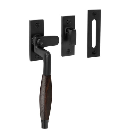 De Oude Deurklink Raamsluiting retro palissander mat zwart links De Oude Deurklink Raamsluiting retro palissander mat zwart links