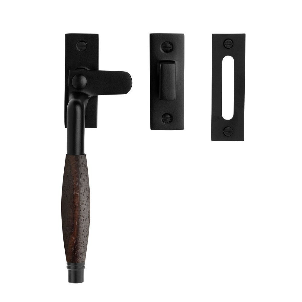 De Oude Deurklink Raamsluiting retro palissander mat zwart links De Oude Deurklink Raamsluiting retro palissander mat zwart links