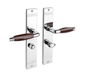 De Oude Deurklink Deurklink retro palissander glanzend nikkel op schild WC slot 63/8 mm De Oude Deurklink Deurklink retro palissander glanzend nikkel op schild WC slot 63/8 mm