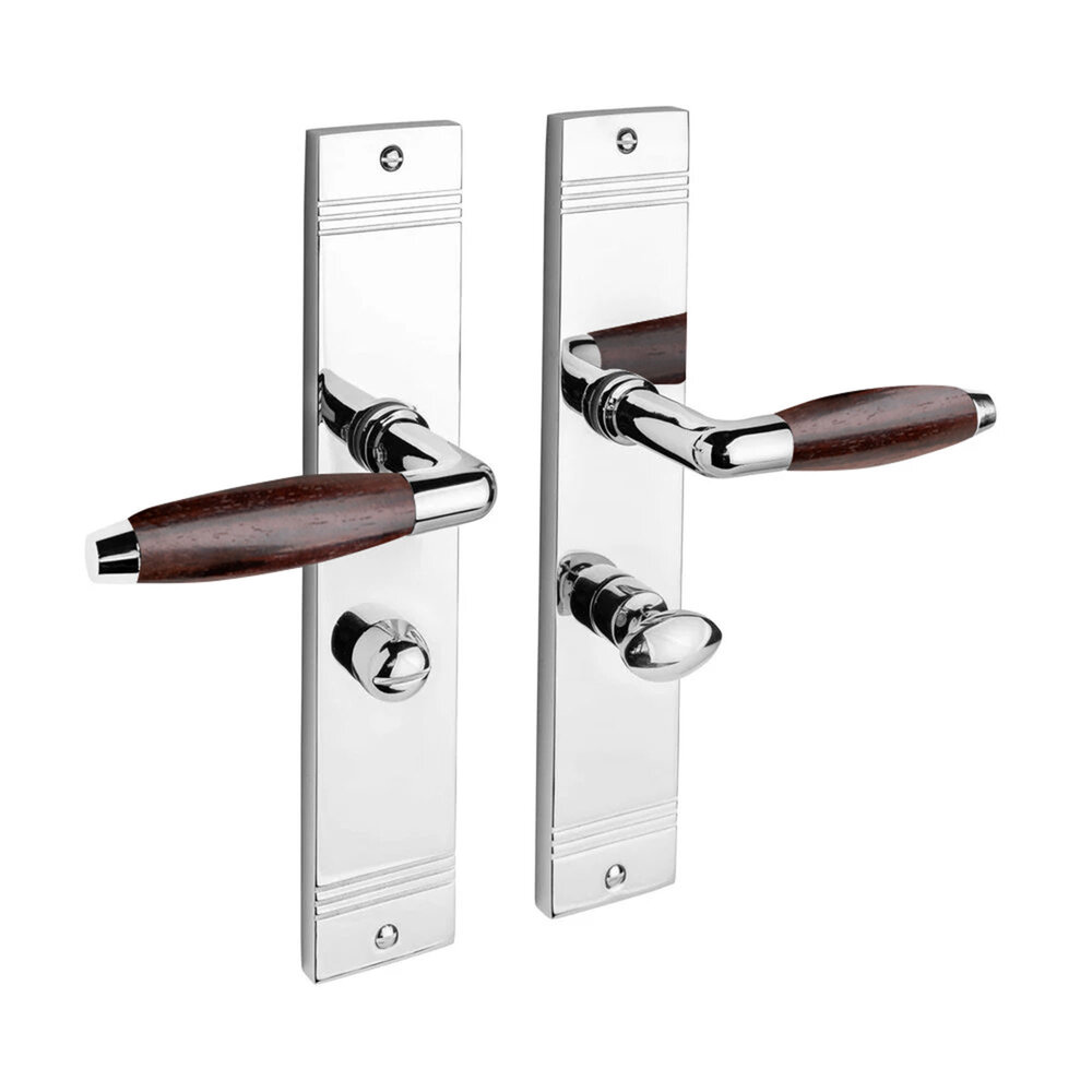 De Oude Deurklink Deurklink Retro palissander glanzend nikkel op schild WC slot 63/8 mm De Oude Deurklink Deurklink Retro palissander glanzend nikkel op schild WC slot 63/8 mm