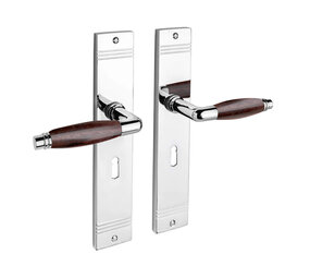 De Oude Deurklink Deurklink retro palissander glanzend nikkel op schild sleutelgat 55mm De Oude Deurklink Deurklink retro palissander glanzend nikkel op schild sleutelgat 55mm