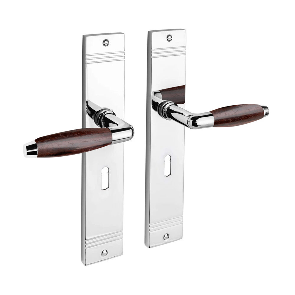 De Oude Deurklink Deurklink Retro palissander glanzend nikkel op schild sleutelgat 55mm De Oude Deurklink Deurklink Retro palissander glanzend nikkel op schild sleutelgat 55mm