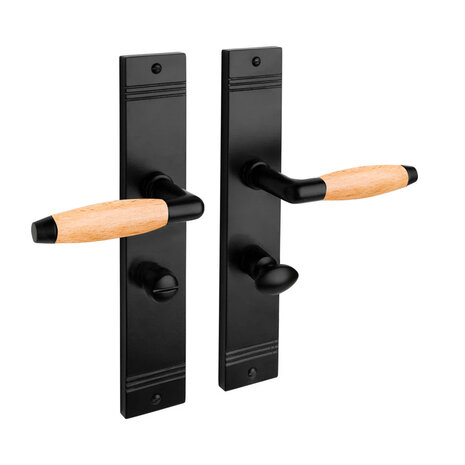 De Oude Deurklink Deurklink Retro eikenhout zwart op schild WC slot 63/8mm