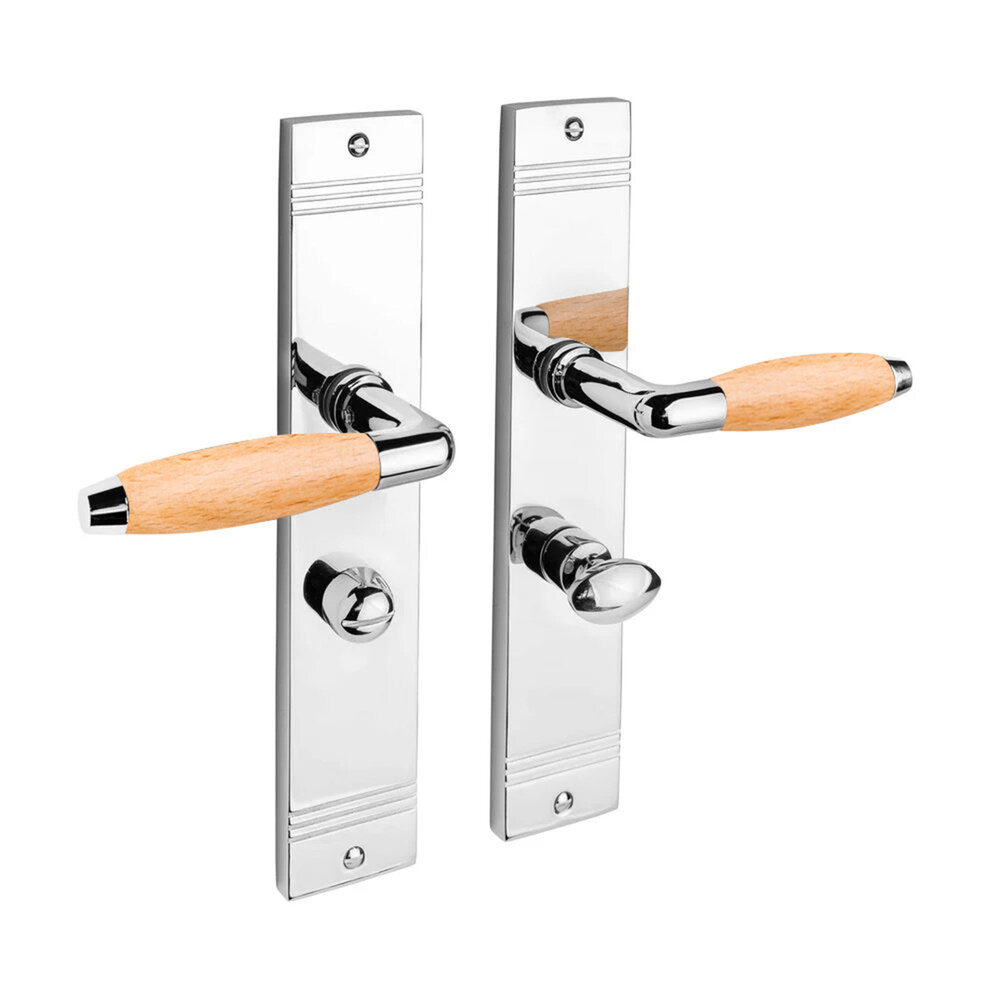 De Oude Deurklink Deurklink retro glanzend nikkel/eikenhout op schild, WC slot 63/8 mm