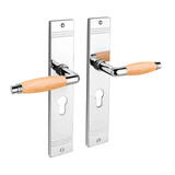 De Oude Deurklink Deurklink retro glanzend nikkel/eikenhout op schild profielcilindergat 55mm