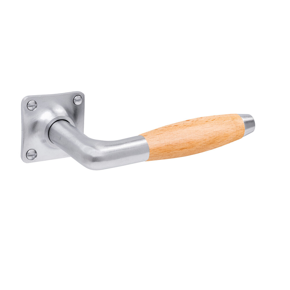 De Oude Deurklink Deurklink Retro eikenhout geveerd in mat nikkel met vierkant rozet De Oude Deurklink Deurklink Retro eikenhout geveerd in mat nikkel met vierkant rozet