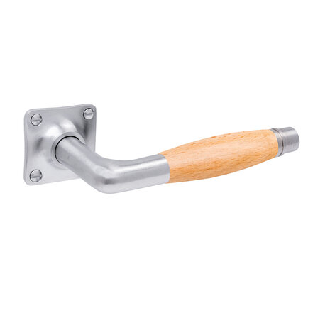 De Oude Deurklink Deurklink Retro eikenhout geveerd in mat nikkel met vierkant rozet De Oude Deurklink Deurklink Retro eikenhout geveerd in mat nikkel met vierkant rozet