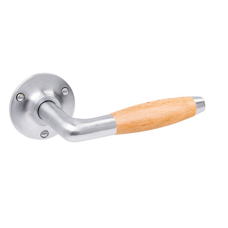 De Oude Deurklink Deurklink Retro eikenhout geveerd in mat nikkel met rond rozet De Oude Deurklink Deurklink Retro eikenhout geveerd in mat nikkel met rond rozet
