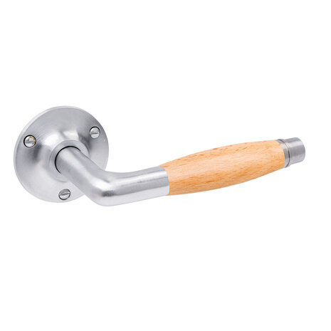 De Oude Deurklink Deurklink Retro eikenhout geveerd in mat nikkel met rond rozet De Oude Deurklink Deurklink Retro eikenhout geveerd in mat nikkel met rond rozet