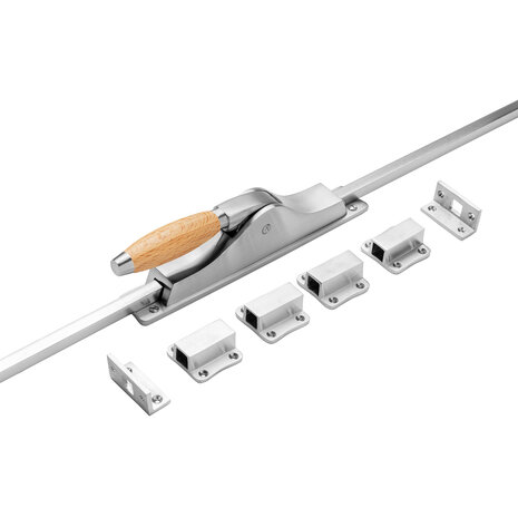 De Oude Deurklink Deur Espagnolet retro mat nikkel/eikenhout met stangenset De Oude Deurklink Deur Espagnolet retro mat nikkel/eikenhout met stangenset