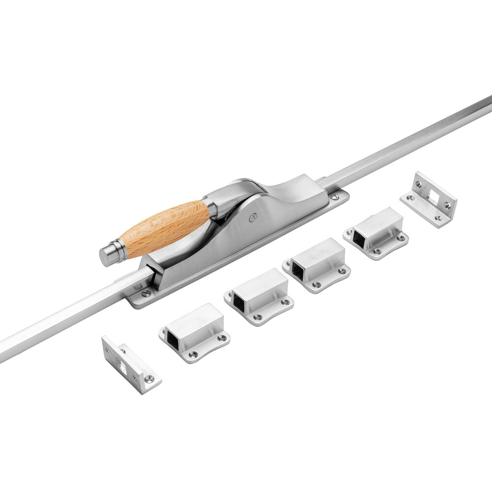 De Oude Deurklink Deur Espagnolet retro mat nikkel/eikenhout met stangenset De Oude Deurklink Deur Espagnolet retro mat nikkel/eikenhout met stangenset