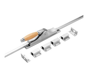 De Oude Deurklink Raam Espagnolet retro mat nikkel/eikenhout met stangenset