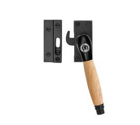 De Oude Deurklink Raamsluiting eikenhout/mat zwart met slot retro rechts De Oude Deurklink Raamsluiting eikenhout/mat zwart met slot retro rechts