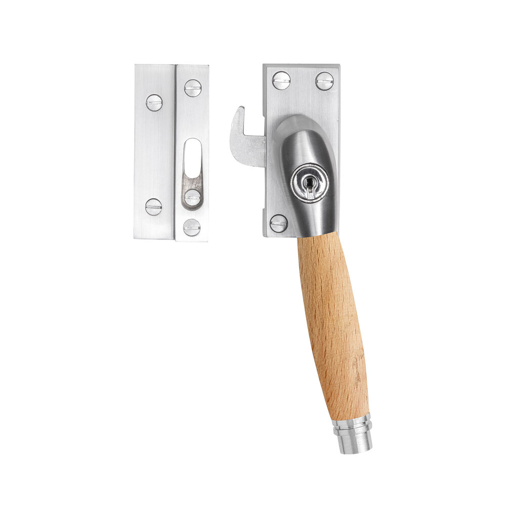 De Oude Deurklink Raamsluiting eikenhout/mat nikkel met slot retro rechts