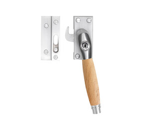 De Oude Deurklink Raamsluiting eikenhout/mat nikkel met slot retro rechts