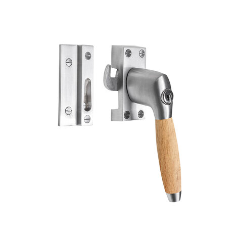 De Oude Deurklink Raamsluiting eikenhout/mat nikkel met slot retro rechts