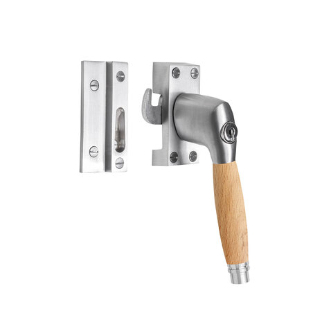 De Oude Deurklink Raamsluiting eikenhout/mat nikkel met slot retro rechts