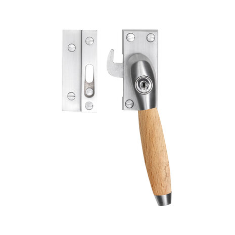 De Oude Deurklink Raamsluiting eikenhout/mat nikkel met slot retro rechts