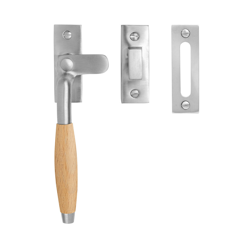 De Oude Deurklink Raamsluiting retro mat nikkel/eikenhout links De Oude Deurklink Raamsluiting retro mat nikkel/eikenhout links