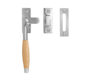 De Oude Deurklink Raamsluiting retro mat nikkel/eikenhout links