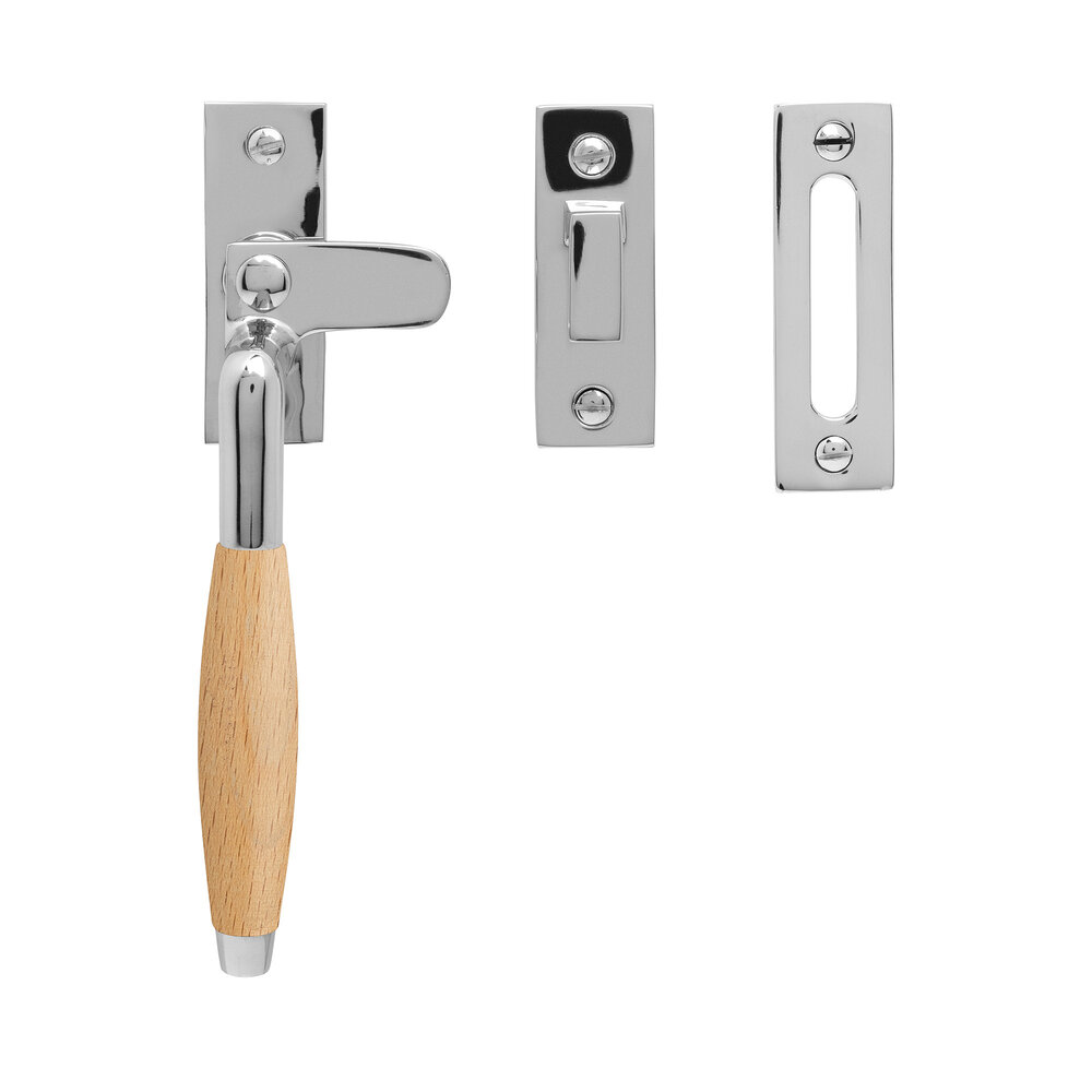 De Oude Deurklink Raamsluiting retro nikkel/eikenhout links De Oude Deurklink Raamsluiting retro nikkel/eikenhout links