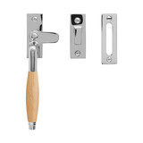 De Oude Deurklink Raamsluiting retro nikkel/eikenhout links