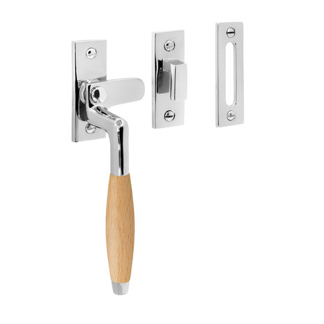 De Oude Deurklink Raamsluiting retro nikkel/eikenhout links De Oude Deurklink Raamsluiting retro nikkel/eikenhout links