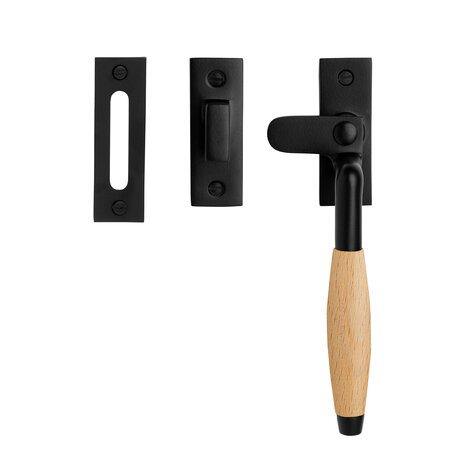 De Oude Deurklink Raamsluiting retro mat zwart/eikenhout rechts