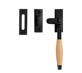 De Oude Deurklink Raamsluiting retro mat zwart/eikenhout rechts