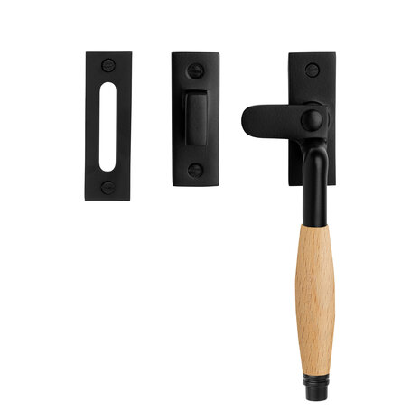 De Oude Deurklink Raamsluiting retro mat zwart/eikenhout rechts