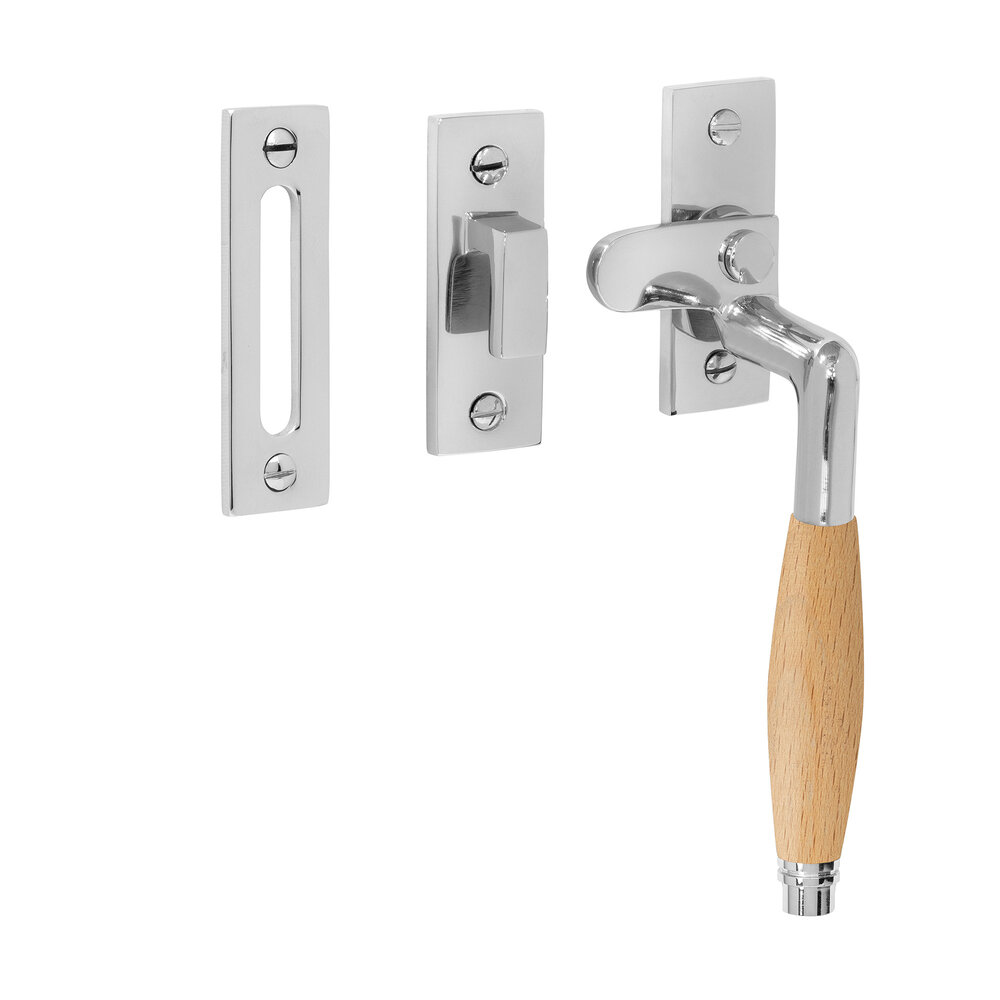 De Oude Deurklink Raamsluiting retro nikkel/eikenhout rechts De Oude Deurklink Raamsluiting retro nikkel/eikenhout rechts