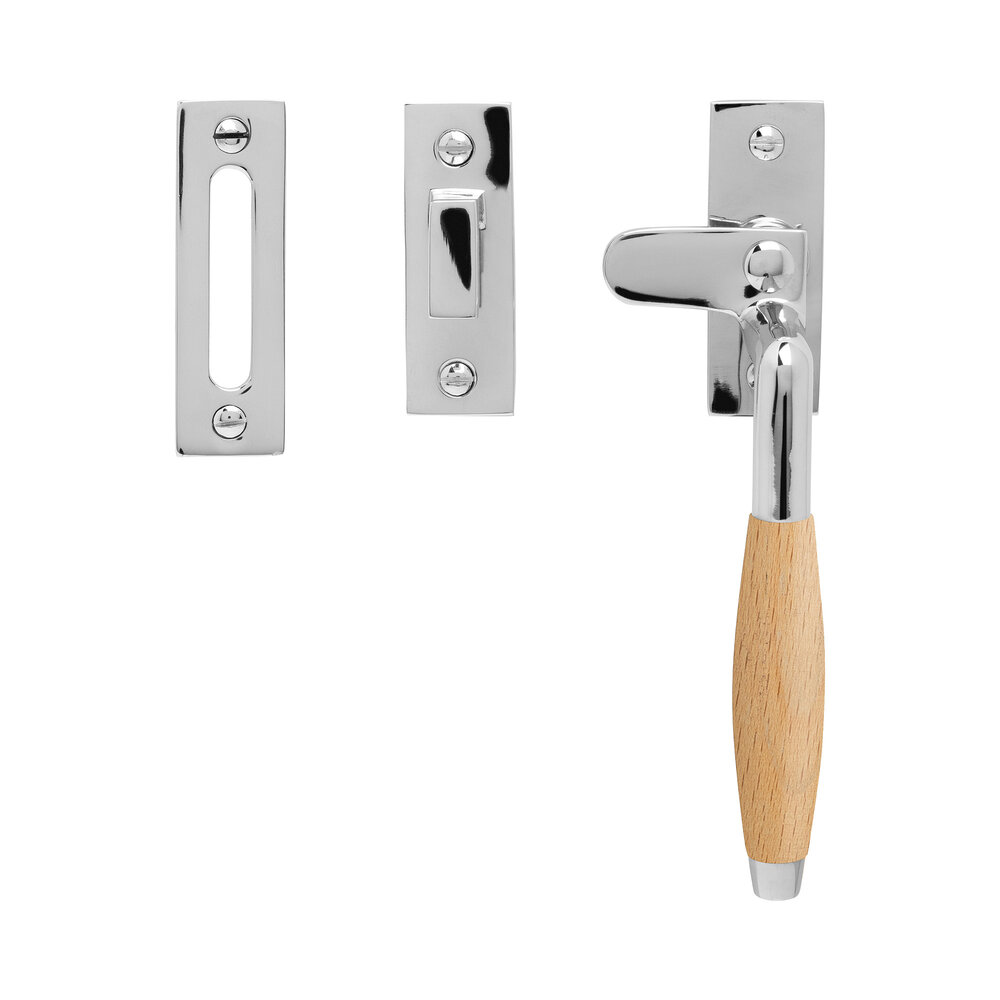 De Oude Deurklink Raamsluiting retro nikkel/eikenhout rechts De Oude Deurklink Raamsluiting retro nikkel/eikenhout rechts