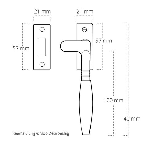 De Oude Deurklink Raamsluiting retro mat zwart/eikenhout rechts