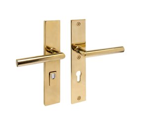 Intersteel SKG3 veiligheidsbeslag klink/klink Jura profielcilindergat 72mm met kerntrekbeveiliging PVD messingkleur Intersteel SKG3 veiligheidsbeslag klink/klink Jura profielcilindergat 72mm met kerntrekbeveiliging PVD messingkleur