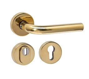 Intersteel Buitendeurbeslag set Luzern met massieve rozetten en SKG3 veiligheidsrozetten PVD messingkleur Intersteel Buitendeurbeslag set Luzern met massieve rozetten en SKG3 veiligheidsrozetten PVD messingkleur