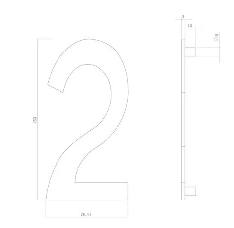 Intersteel Intersteel Huisnummer 2  PVD messing (15cm) voordeur