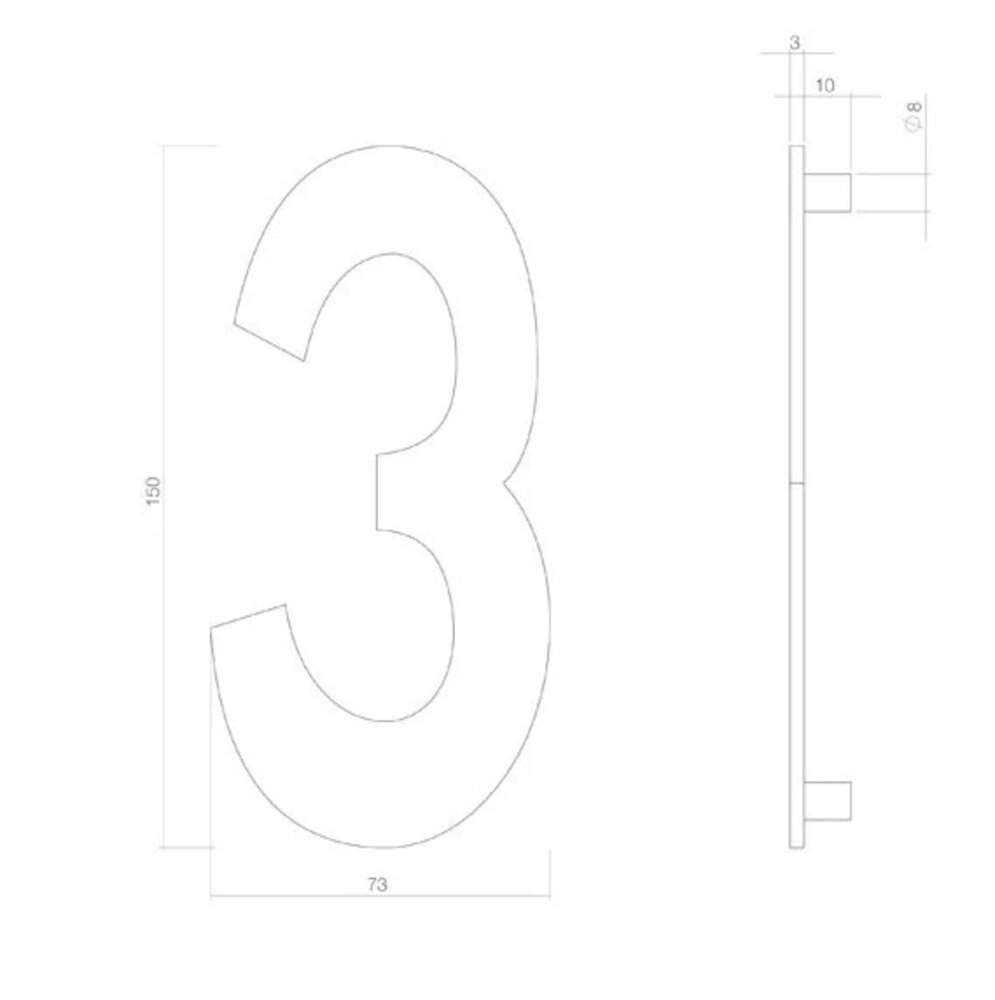 Intersteel Intersteel Huisnummer 3 PVD messing (15cm) voordeur | De Oude Deurklink klassiek buitendeurbeslag Intersteel Intersteel Huisnummer 3 PVD messing (15cm) voordeur | De Oude Deurklink klassiek buitendeurbeslag