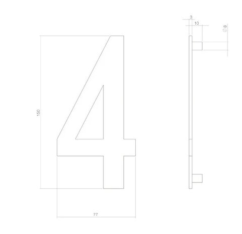 Intersteel Intersteel Huisnummer 4  PVD messing (15cm) voordeur