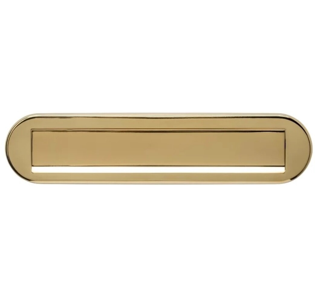 Intersteel Intersteel Brievenbus voordeur ovaal met klep en regenrand PVD messing | De Oude Deurklink Intersteel Intersteel Brievenbus voordeur ovaal met klep en regenrand PVD messing | De Oude Deurklink
