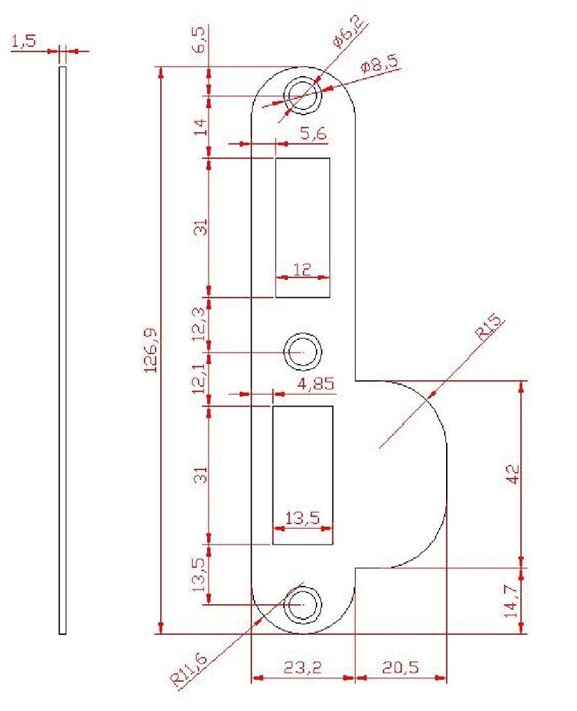 Dulimex RVS sluitplaat ronde hoeken t.b.v. veiligheidsinsteekslot PC55