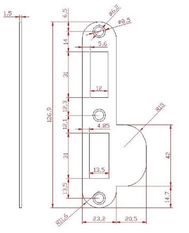 Dulimex RVS sluitplaat ronde hoeken t.b.v. veiligheidsinsteekslot PC55
