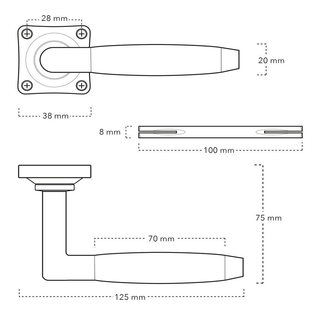 De Oude Deurklink Deurklink klassiek geveerd, messing getrommeld, cilinderrozet, vierkant