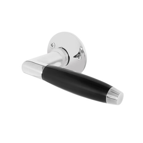 De Oude Deurklink Geveerd klassiek in glanzend nikkel met rond rozet De Oude Deurklink Geveerd klassiek in glanzend nikkel met rond rozet