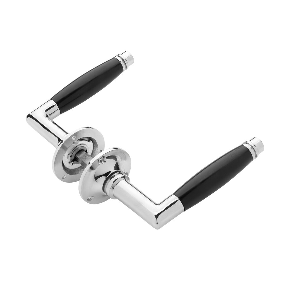 De Oude Deurklink Geveerd Deco in glanzend nikkel met rond rozet