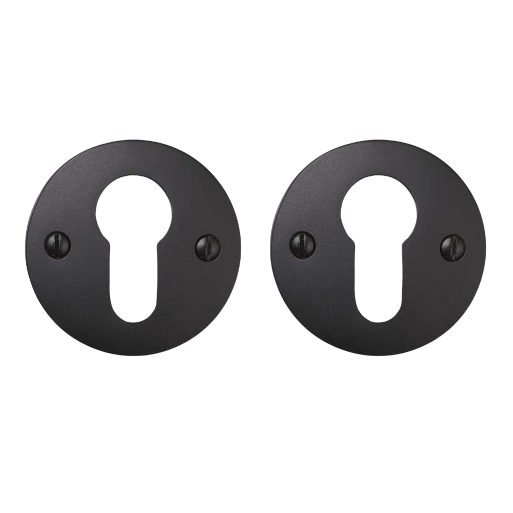 De Oude Deurklink Deurklink Geveerd Klassiek in mat zwart met ronde rozetten en cilinderrozetten